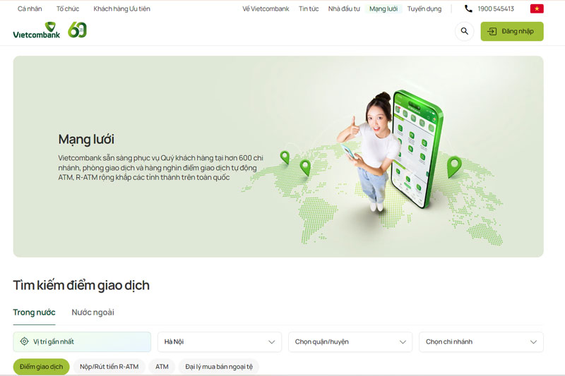 Truy cập website Vietcombank