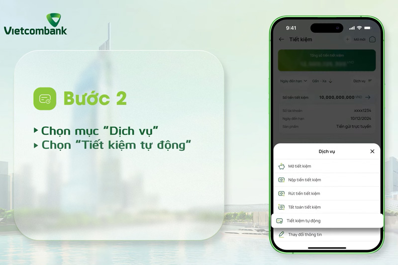 Chọn mục Dịch vụ sau đó chọn Tiết Kiệm Tự Động