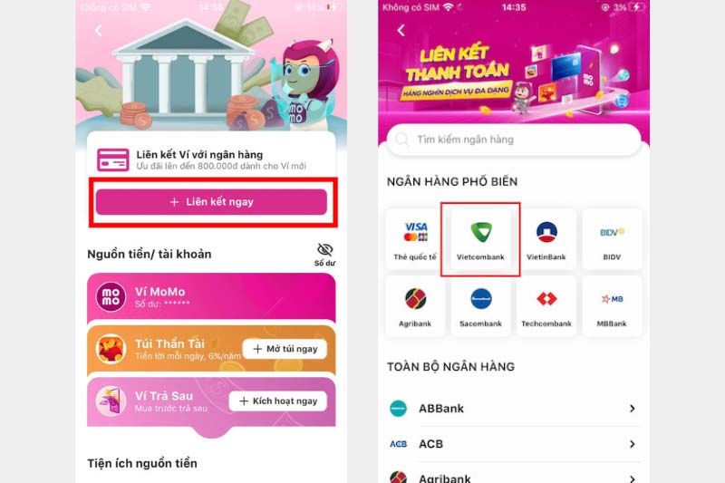 Lựa Chọn Liên Kết Tài Khoản Ngân Hàng Vietcombank