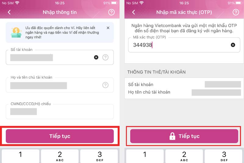 Nhập Thông Tin Tài Khoản Vietcombank Và Mã Xác Thực
