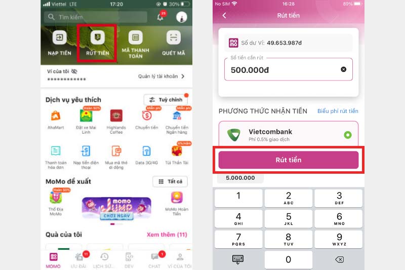 Chọn Mục Nạp Tiền Trên Màn Hình Chính Ví MoMo