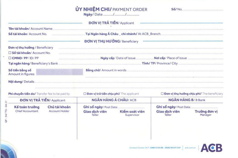 Ủy Nhiệm Chi Của Ngân Hàng ACB