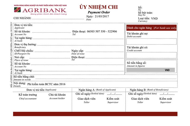 Ủy Nhiệm Chi Ngân Hàng Agribank