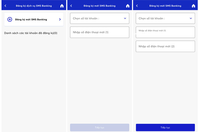 Nhập số điện thoại muốn đăng ký dịch vụ SMS Banking