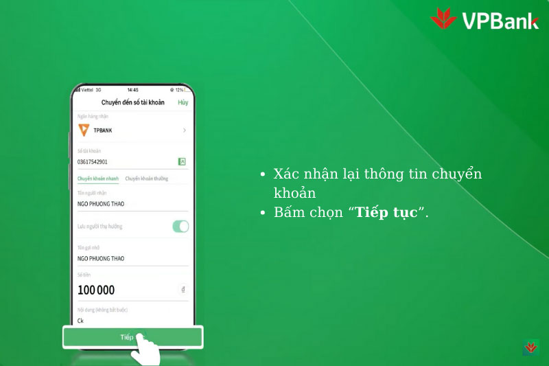 Xác nhận lại thông tin chuyển khoản