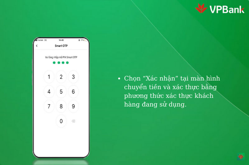Xác thực chuyển khoản bằng mã Smart OTP VPBank