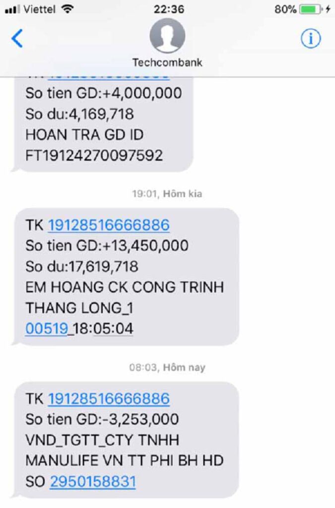 Xem Số Tài Khoản Techcombank Qua SMS Banking Techcombank