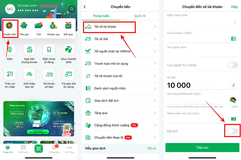 Đăng nhập vào ứng dụng VPBank NEO và chọn mục chuyển tiền
