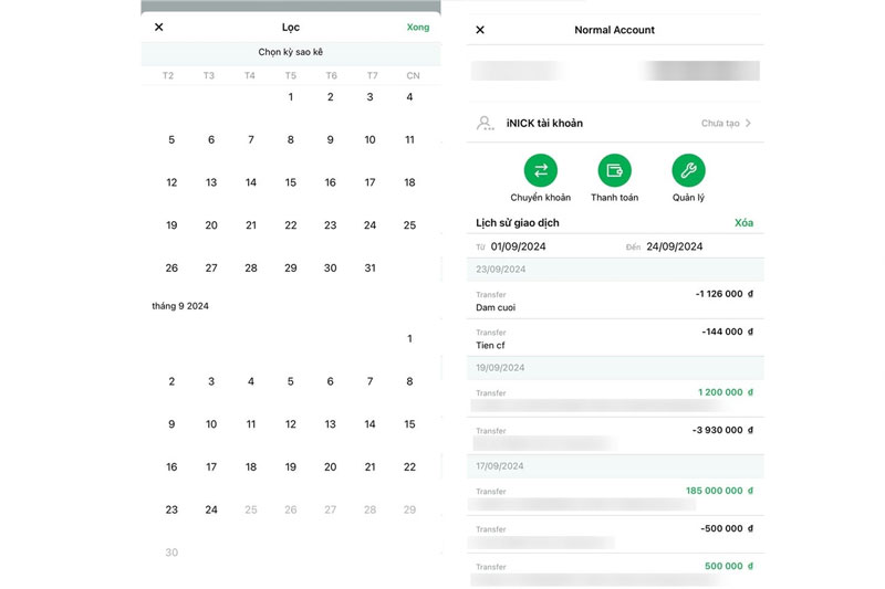 Tìm kiếm giao dịch VPBank theo thời gian cụ thể
