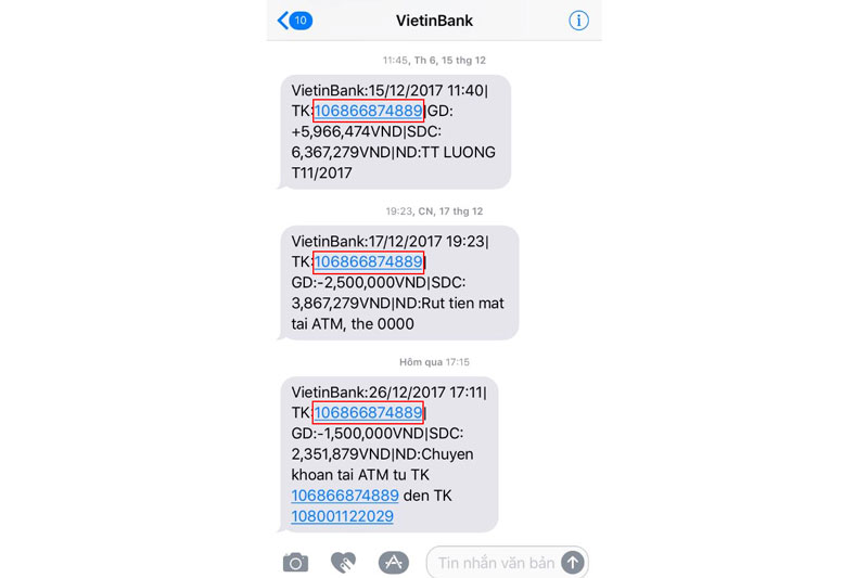 Kiểm Tra Qua Tin Nhắn SMS Banking Vietinbank